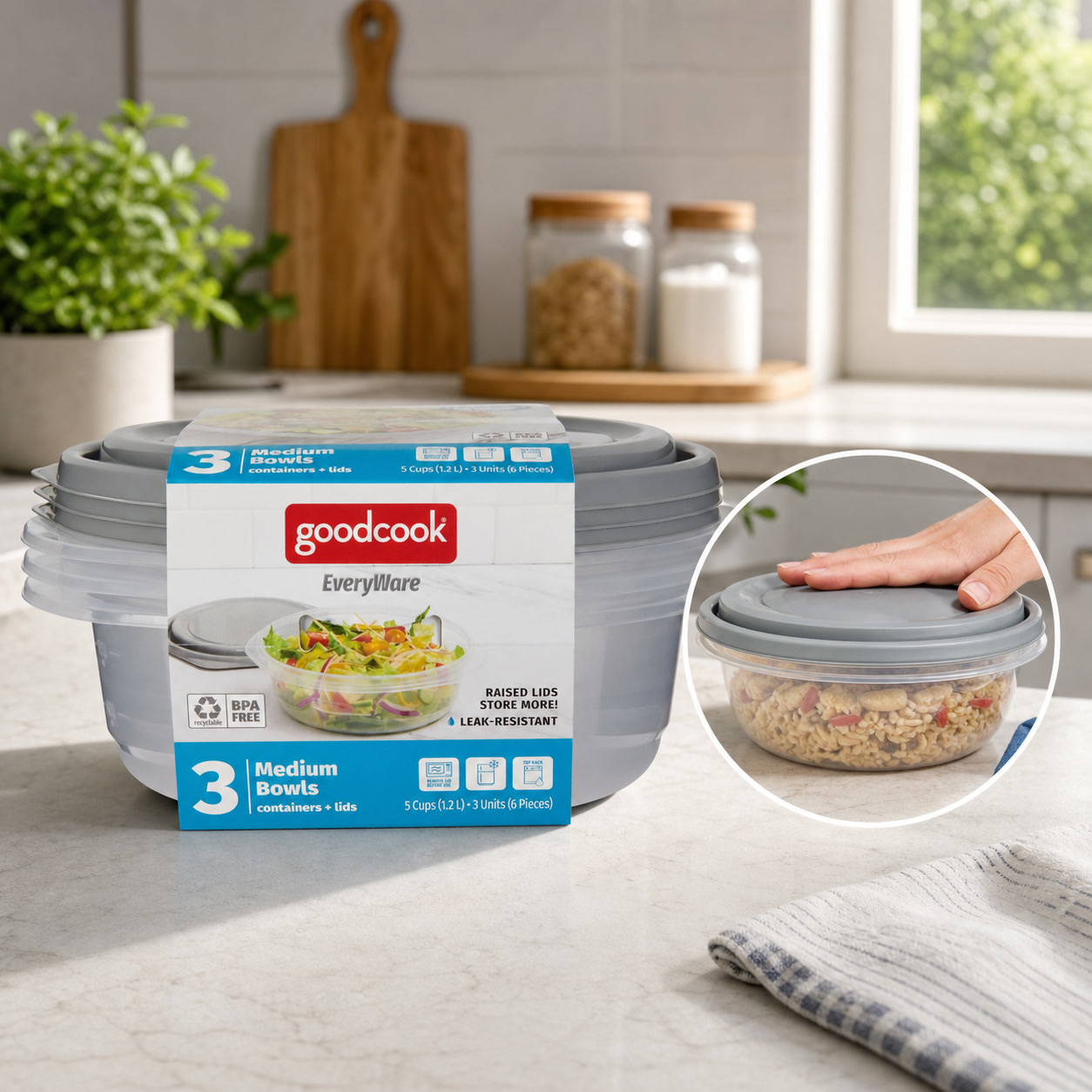 Food Storage Prep Containers - 6 contenants ronds de 5 tasses