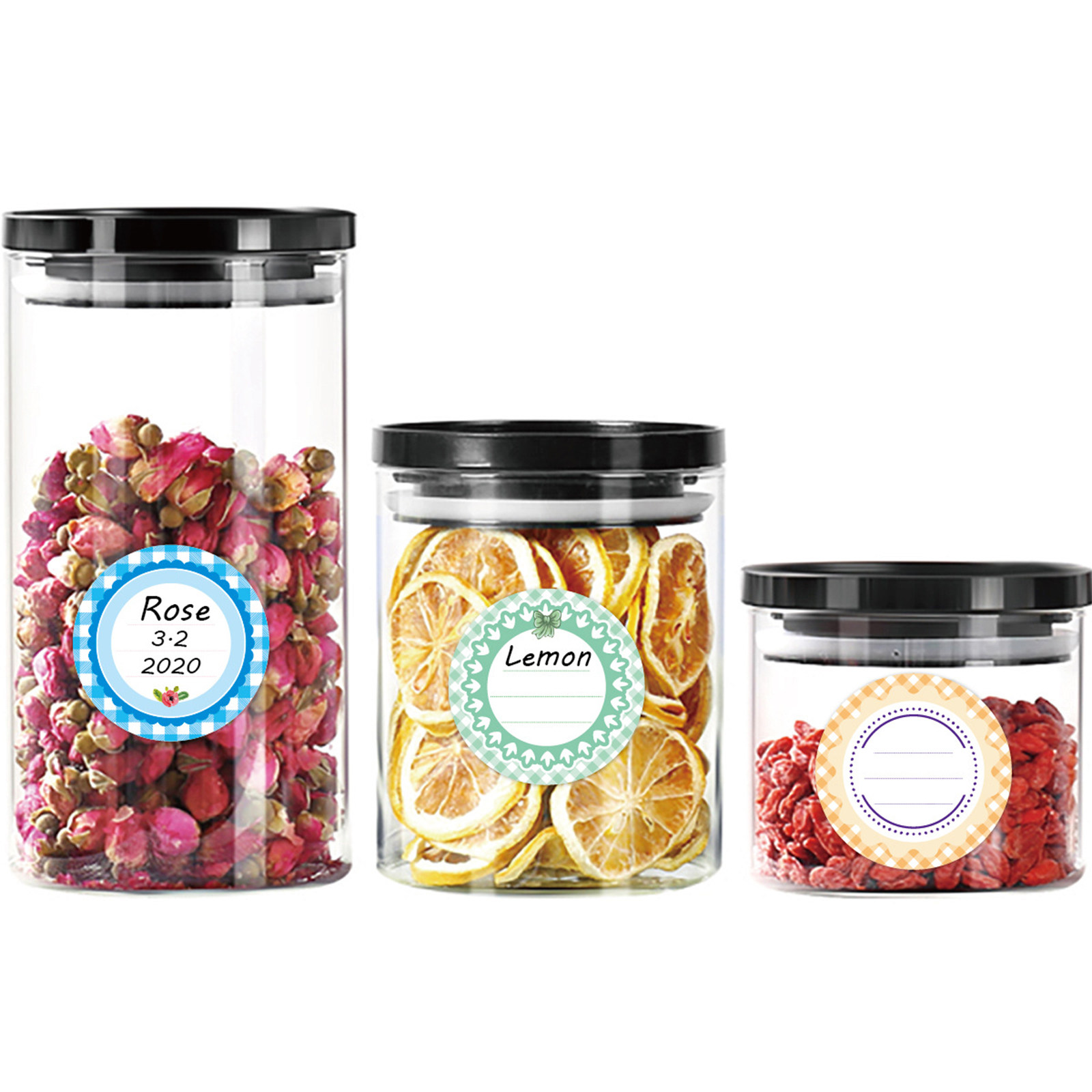 Food Storage Glass Round - 20 feuilles d'étiquettes autocollantes rondes colorées